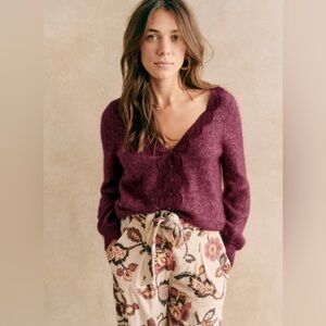NWOT Sezane Henria Cardigan in Burgundy- Size XS